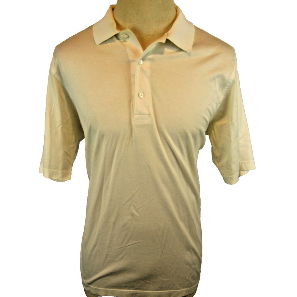 Mens Carnoustie Cream Cotton SS Golf Polo Rugby Casual Shirt sz L